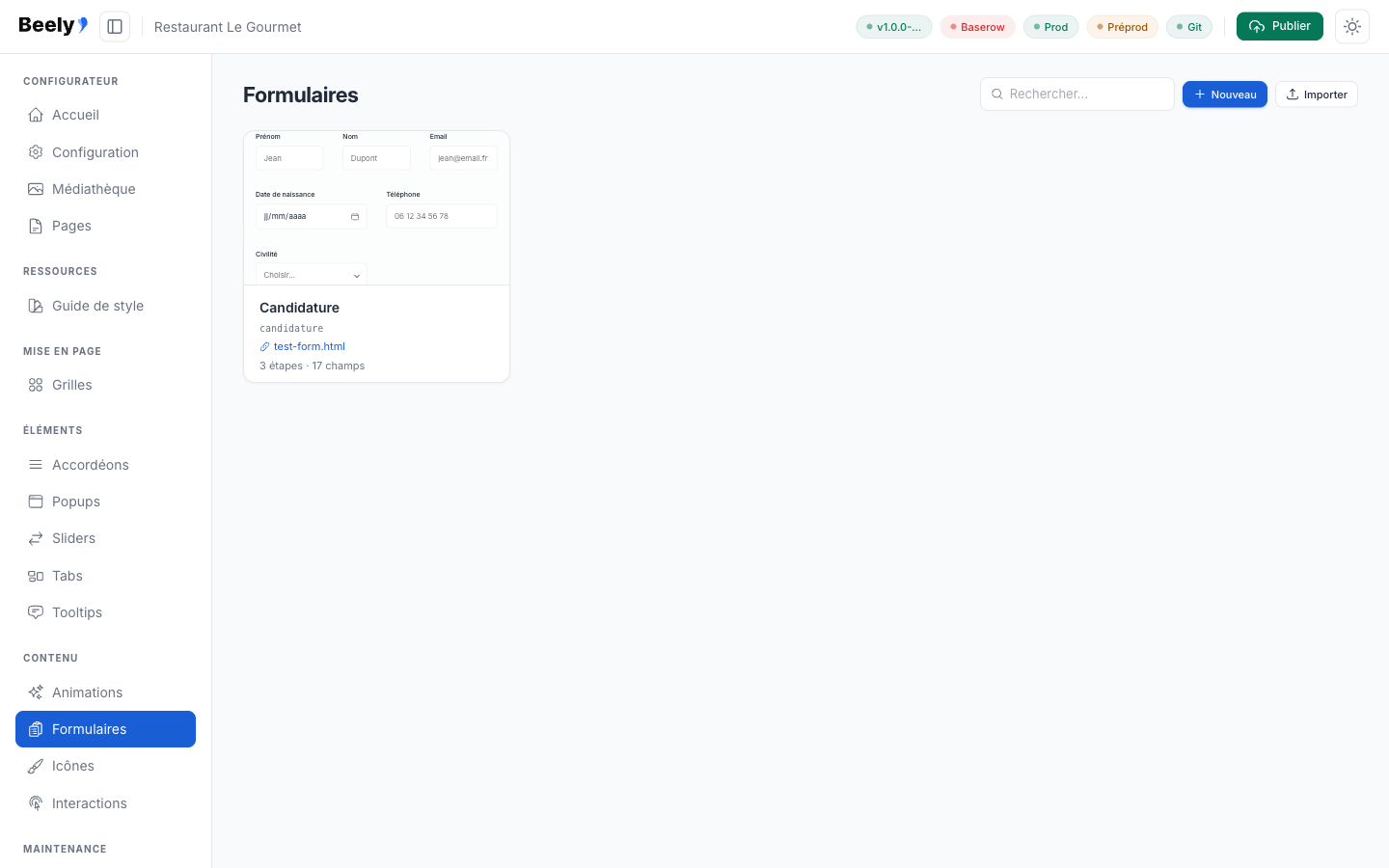 Liste des formulaires dans le constructeur
